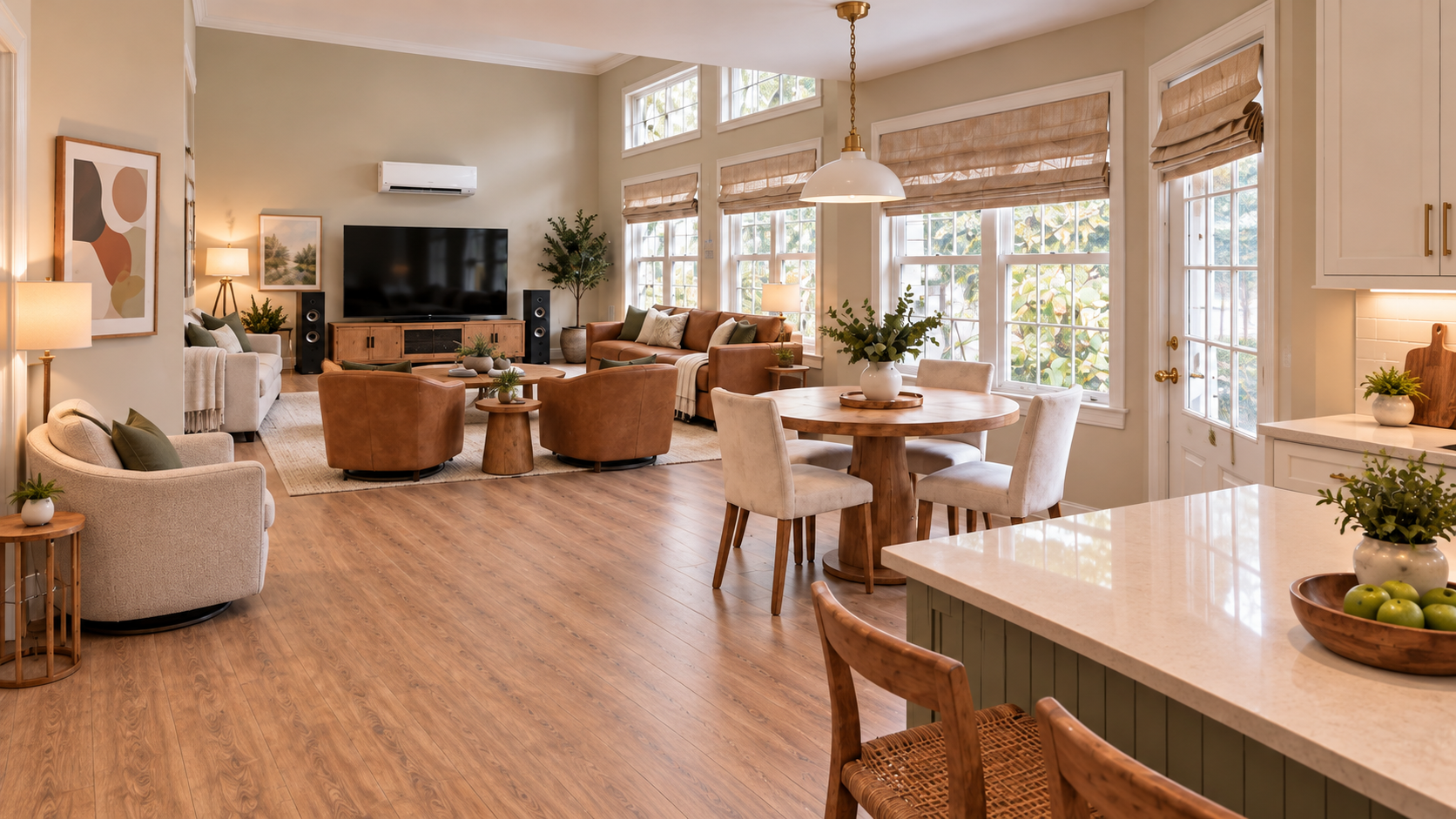Alternative · three swivel chairs — proposed open-plan kitchen, breakfast nook and living room